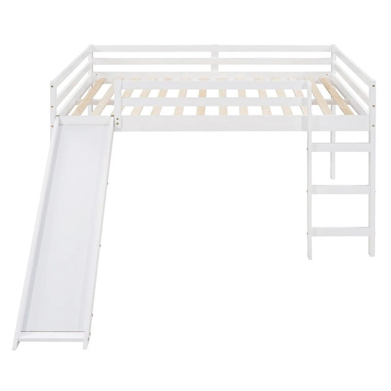 Full Size Loft Bed with Slide, Safety Rail and Ladder – Espresso / Grey / White