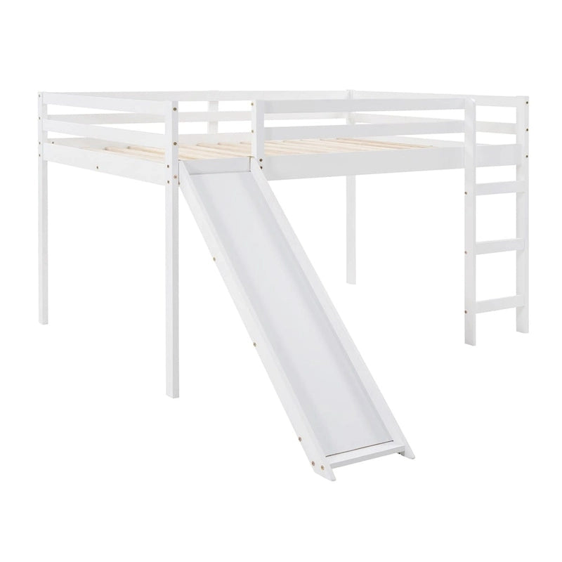 Full Size Loft Bed with Slide, Safety Rail and Ladder – Espresso / Grey / White