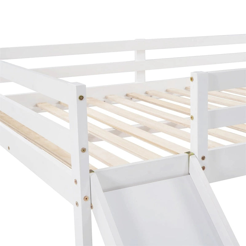 Full Size Loft Bed with Slide, Safety Rail and Ladder – Espresso / Grey / White