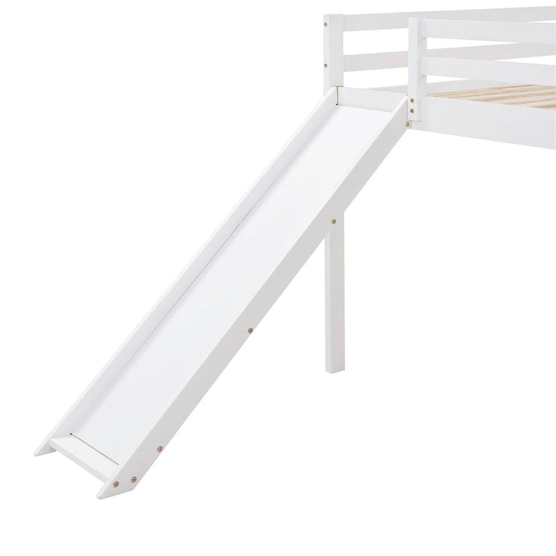 Full Size Loft Bed with Slide, Safety Rail and Ladder – Espresso / Grey / White