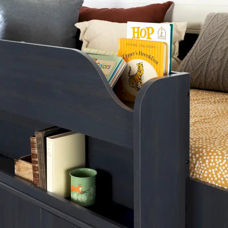 Kids Twin Loft Bed with Desk Wardrobe Drawers Storage Shelves Blueberry