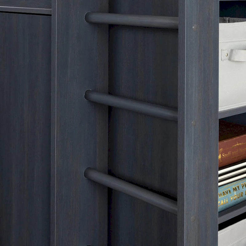 Kids Twin Loft Bed with Desk Wardrobe Drawers Storage Shelves Blueberry