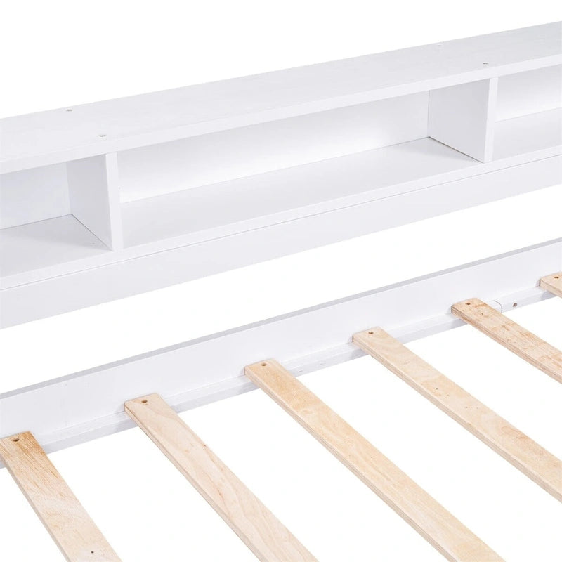 Merax Twin XL Wood Daybed with 2 Trundles, 3 Storage Cubbies, 1 Light for Free and USB Charging Design