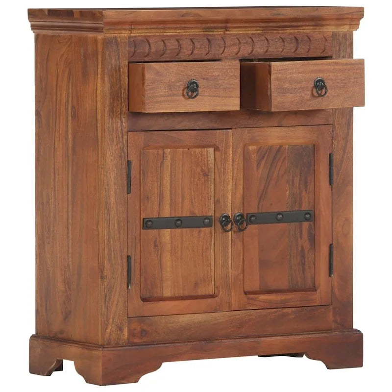 Rustic Brown Solid Acacia Wood Sideboard with 2 Doors and 2 Drawers