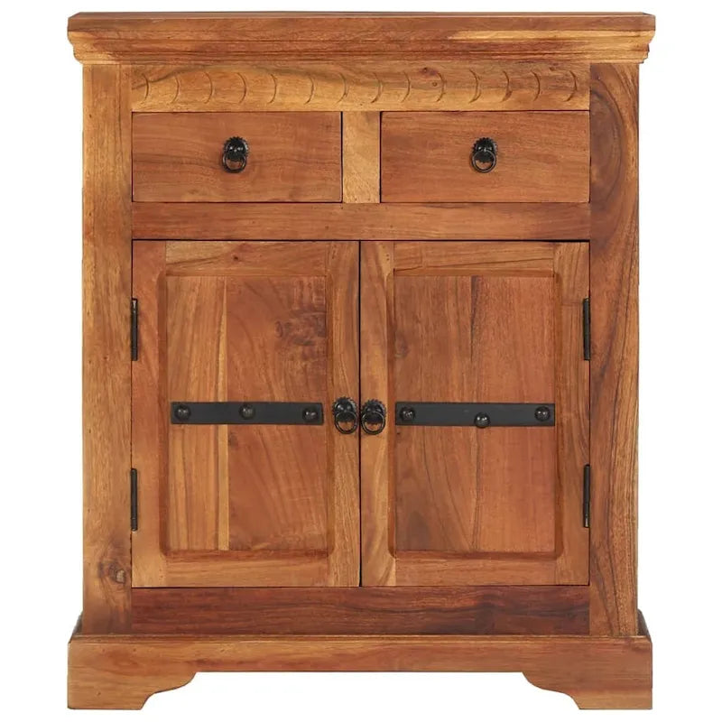 Rustic Brown Solid Acacia Wood Sideboard with 2 Doors and 2 Drawers