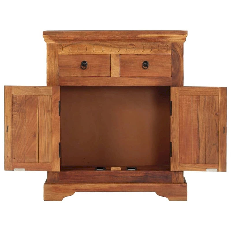 Rustic Brown Solid Acacia Wood Sideboard with 2 Doors and 2 Drawers