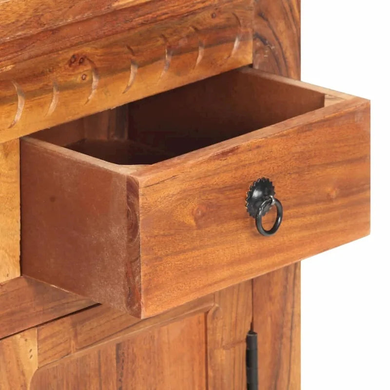 Rustic Brown Solid Acacia Wood Sideboard with 2 Doors and 2 Drawers