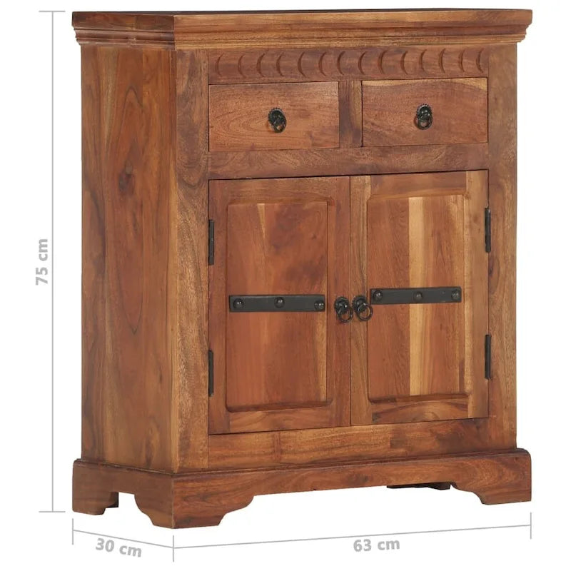 Rustic Brown Solid Acacia Wood Sideboard with 2 Doors and 2 Drawers