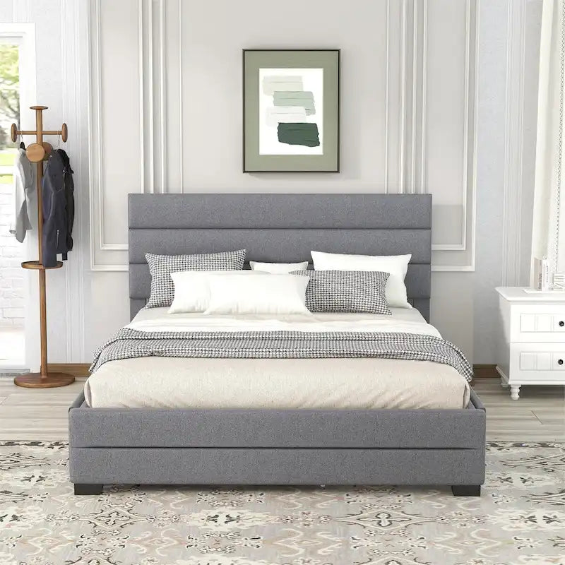 Upholstered Platform Bed with Trundle and Two Drawers