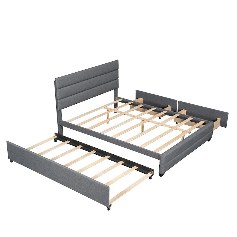 Upholstered Platform Bed with Trundle and Two Drawers