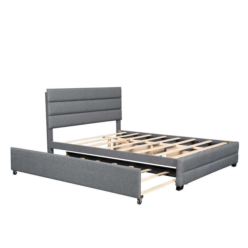 Upholstered Platform Bed with Trundle and Two Drawers