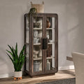 Brown Reclaimed Pine Tall Display Cabinet with Tempered Glass Doors