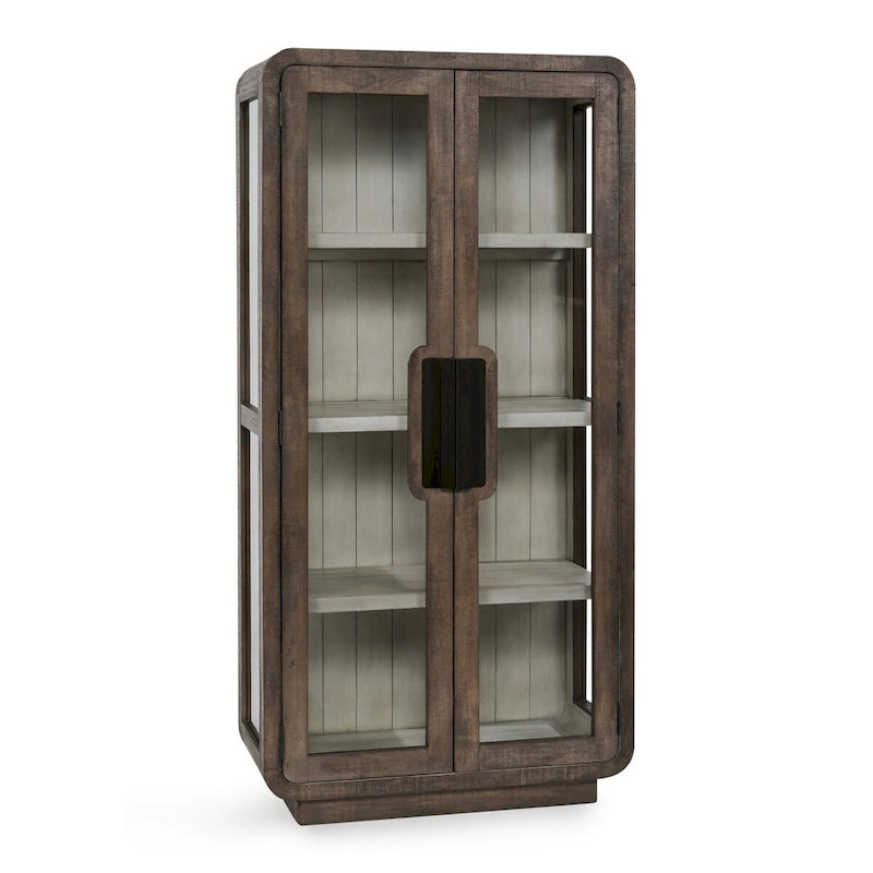 Brown Reclaimed Pine Tall Display Cabinet with Tempered Glass Doors