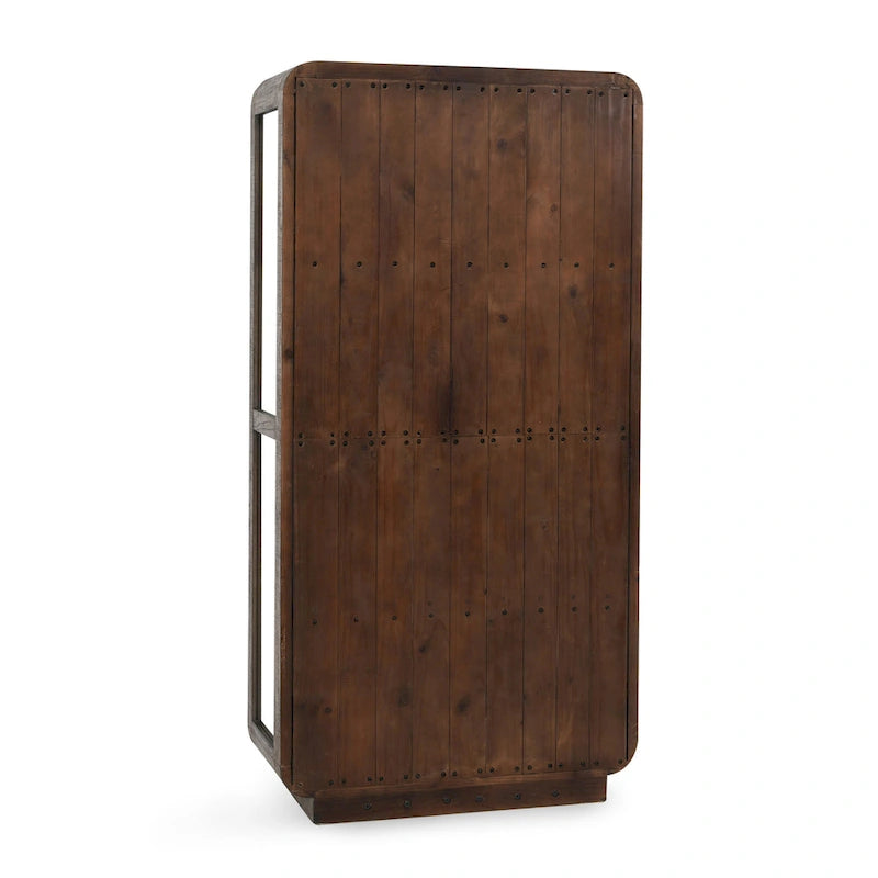 Brown Reclaimed Pine Tall Display Cabinet with Tempered Glass Doors
