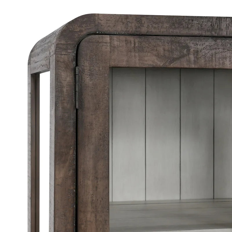 Brown Reclaimed Pine Tall Display Cabinet with Tempered Glass Doors