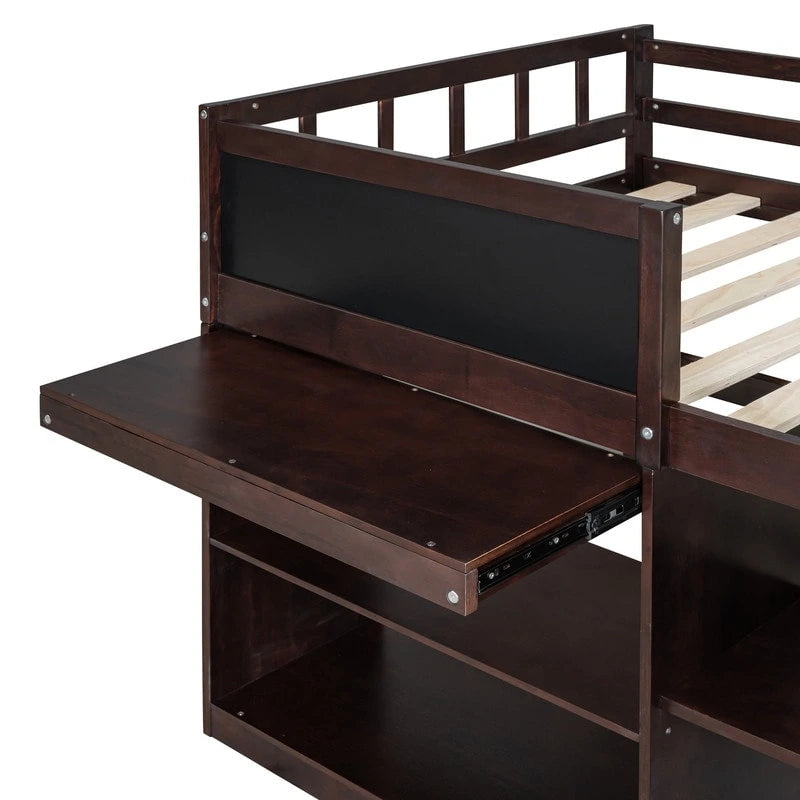Twin Size Low Loft Bed with Rolling Desk, Shelf and Drawers
