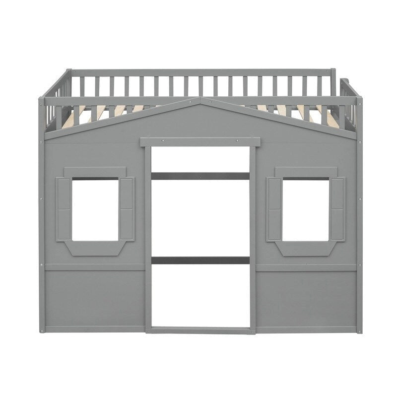 Twin Size Wooden House Loft Bed With Ladder