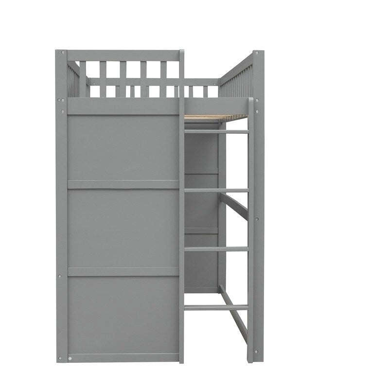 Twin Size Wooden House Loft Bed With Ladder