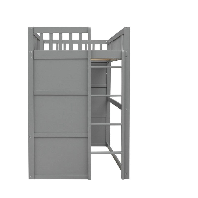 Twin Size Wooden House Loft Bed With Ladder