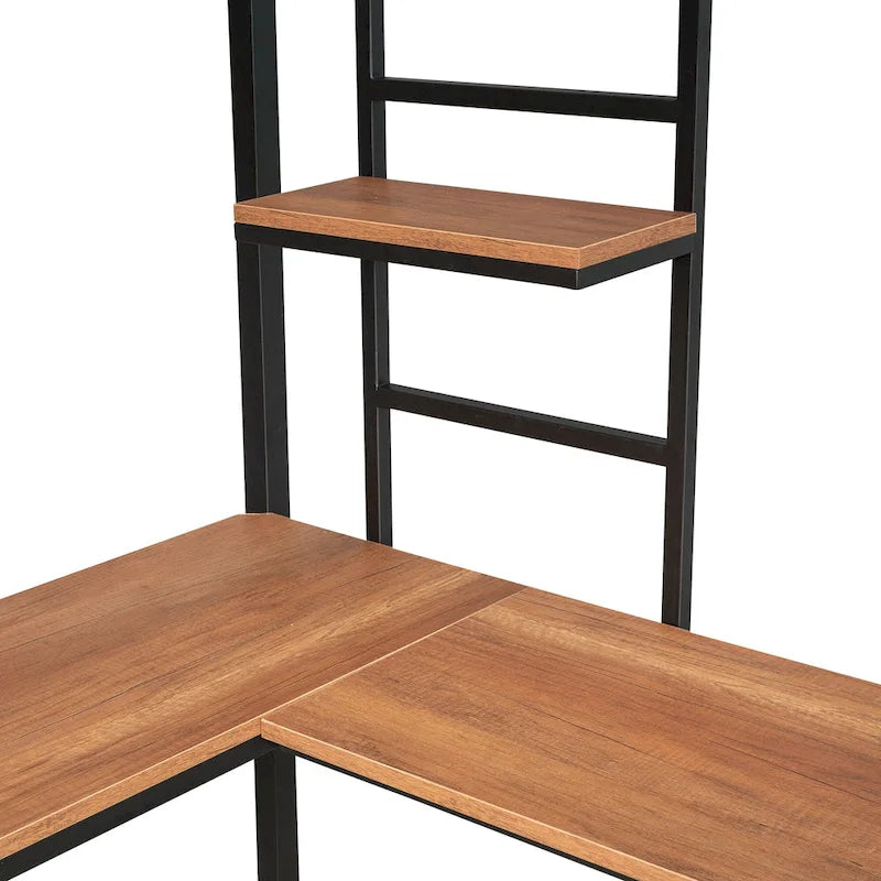Metal Loft Bed Twin Size with Desk and Shelves