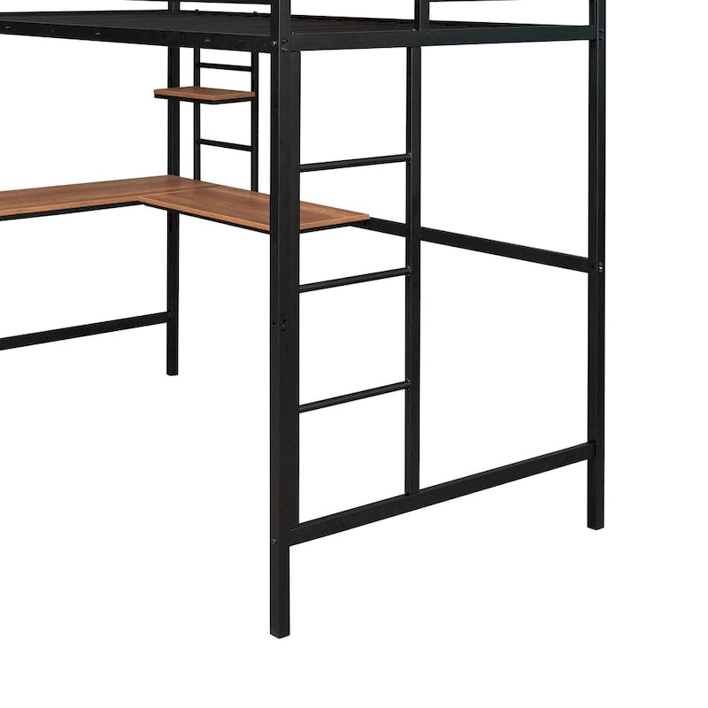 Metal Loft Bed Twin Size with Desk and Shelves