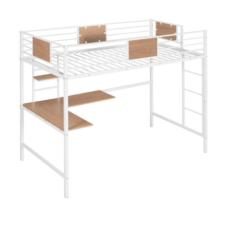 Metal Loft Bed Twin Size with Desk and Shelves