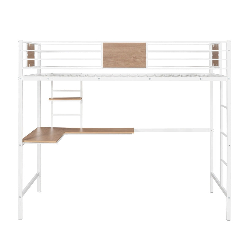 Metal Loft Bed Twin Size with Desk and Shelves