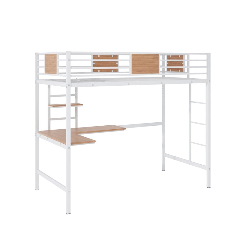 Metal Loft Bed Twin Size with Desk and Shelves