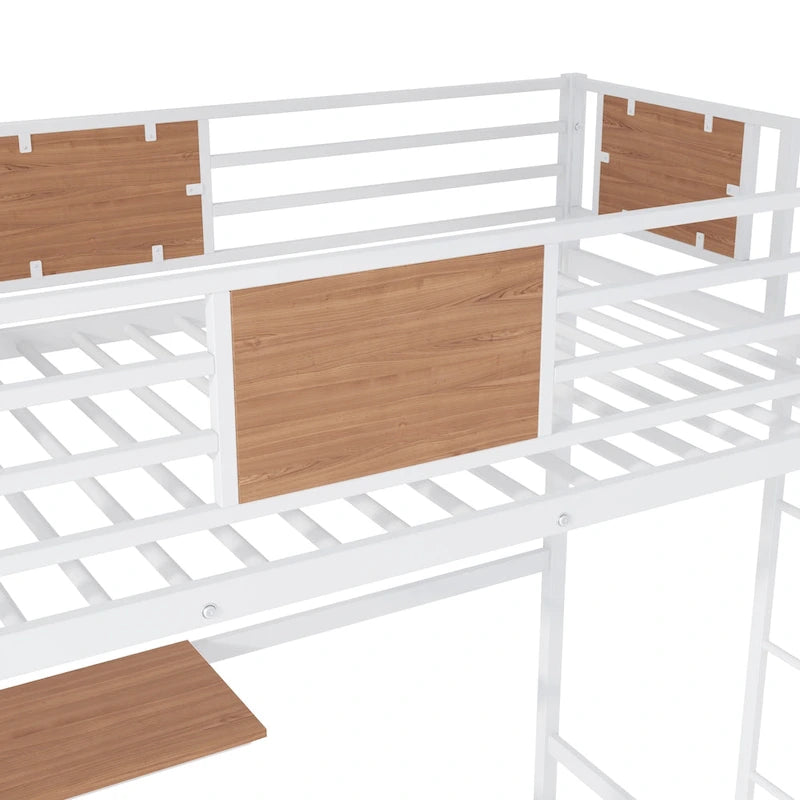 Metal Loft Bed Twin Size with Desk and Shelves