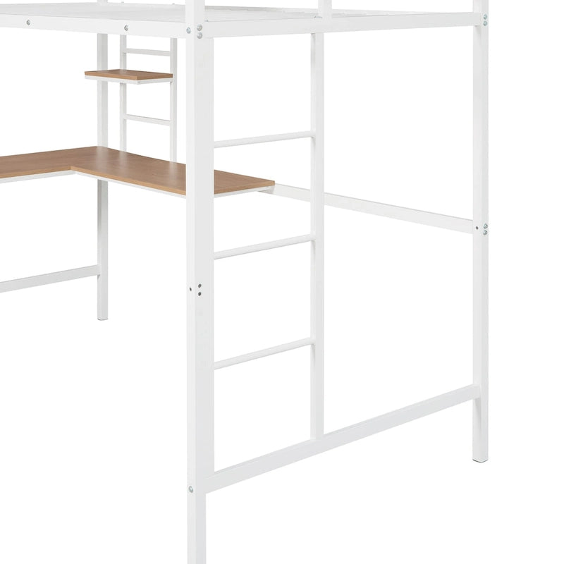 Metal Loft Bed Twin Size with Desk and Shelves