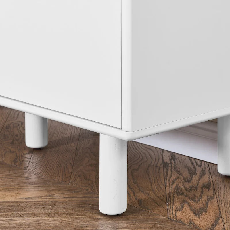 Storage Cabinet with Door and Open Shelves, Solid Wood Legs, Leather Handles, White