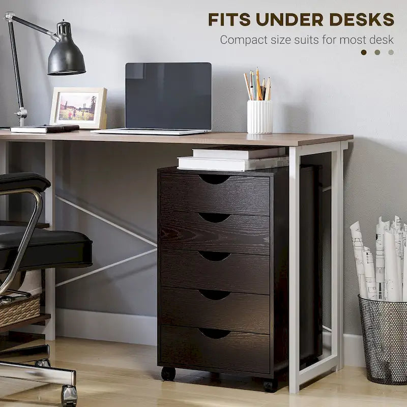 5-Drawer Mobile File Cabinet Storage Organizer with Locking Wheels, Brown