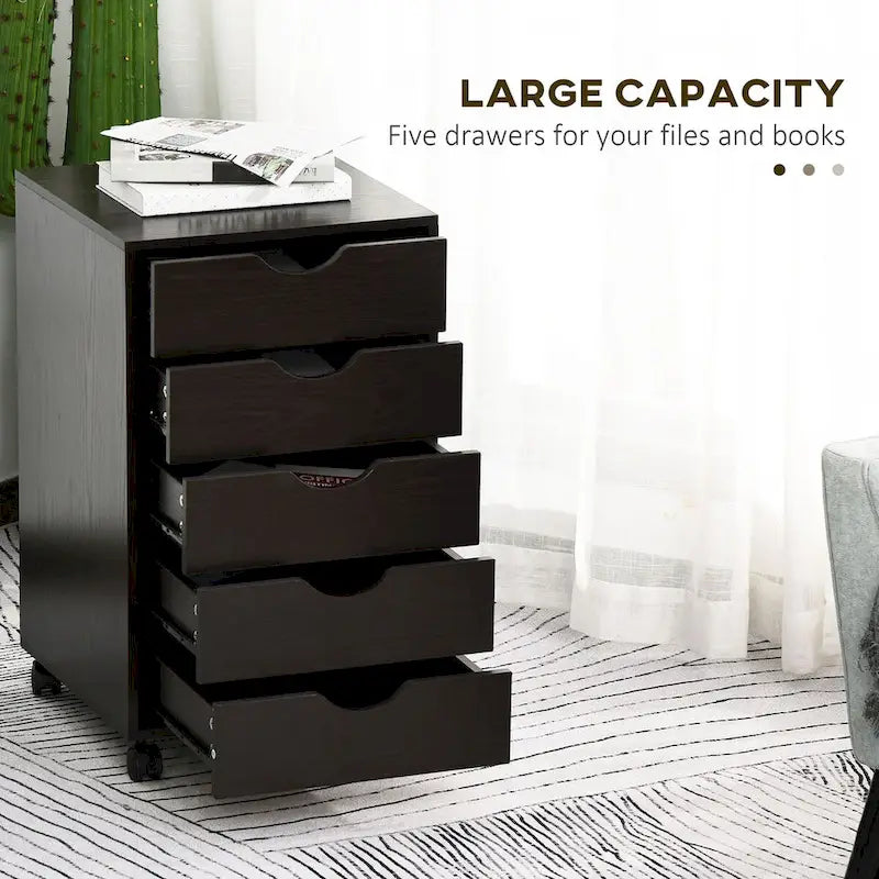 5-Drawer Mobile File Cabinet Storage Organizer with Locking Wheels, Brown