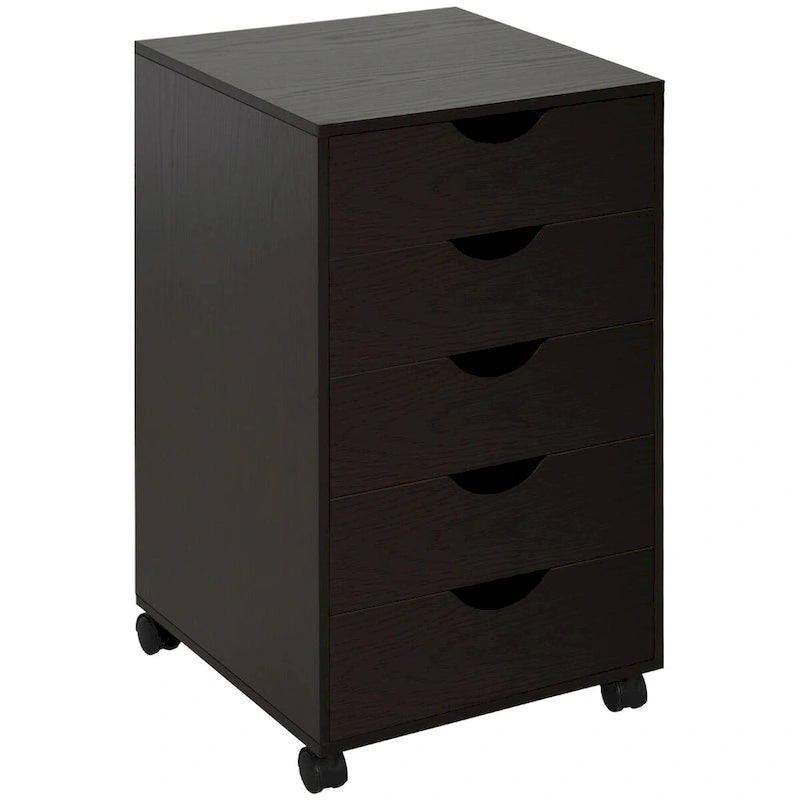 5-Drawer Mobile File Cabinet Storage Organizer with Locking Wheels, Brown