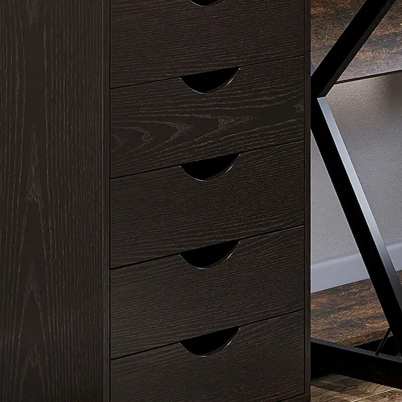 5-Drawer Mobile File Cabinet Storage Organizer with Locking Wheels, Brown