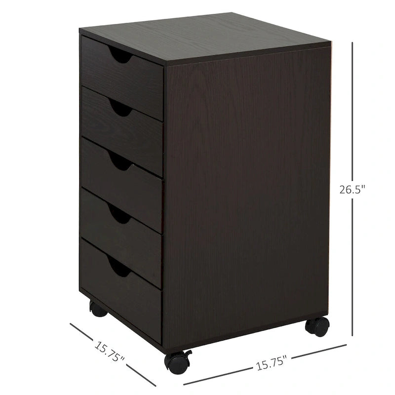 5-Drawer Mobile File Cabinet Storage Organizer with Locking Wheels, Brown