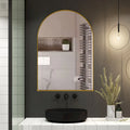 Arched Metal Framed Bathroom Mirror Cabinet with Adjustable Shelves, Gold & Matte Black
