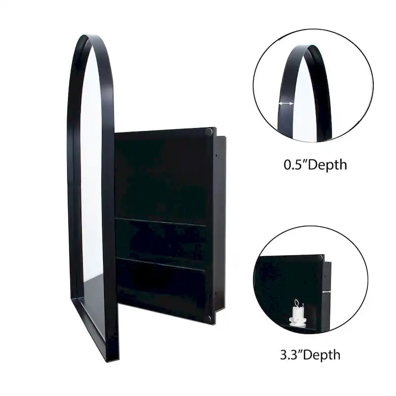 Arched Metal Framed Bathroom Mirror Cabinet with Adjustable Shelves, Gold & Matte Black