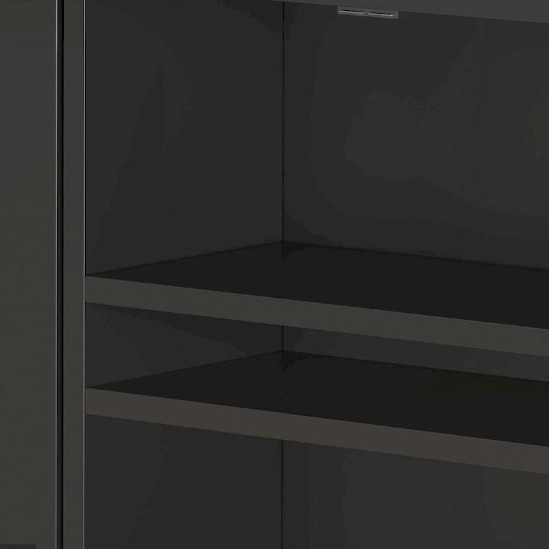 Black Rattan 2-Door Buffet Sideboard Cabinet with Adjustable Shelves