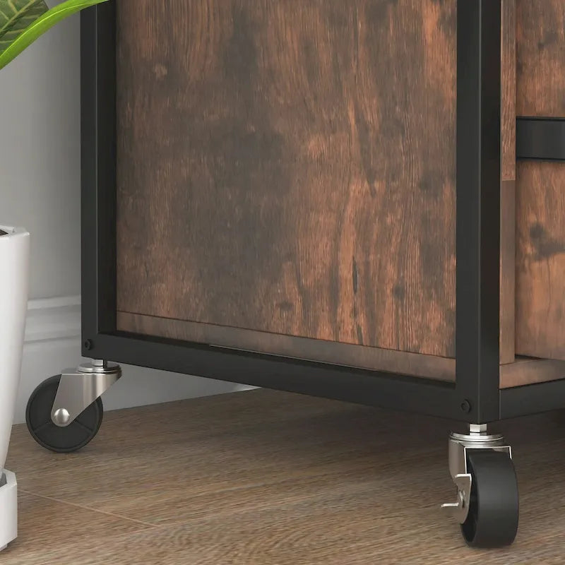 2 Drawer Mobile File Cabinet with Lock & Hanging Bar, Rustic Brown