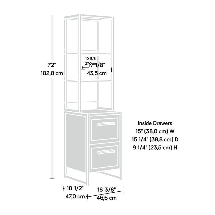 Industrial Narrow Tall Bookcase with 2-Drawer File Cabinet Mystic Oak