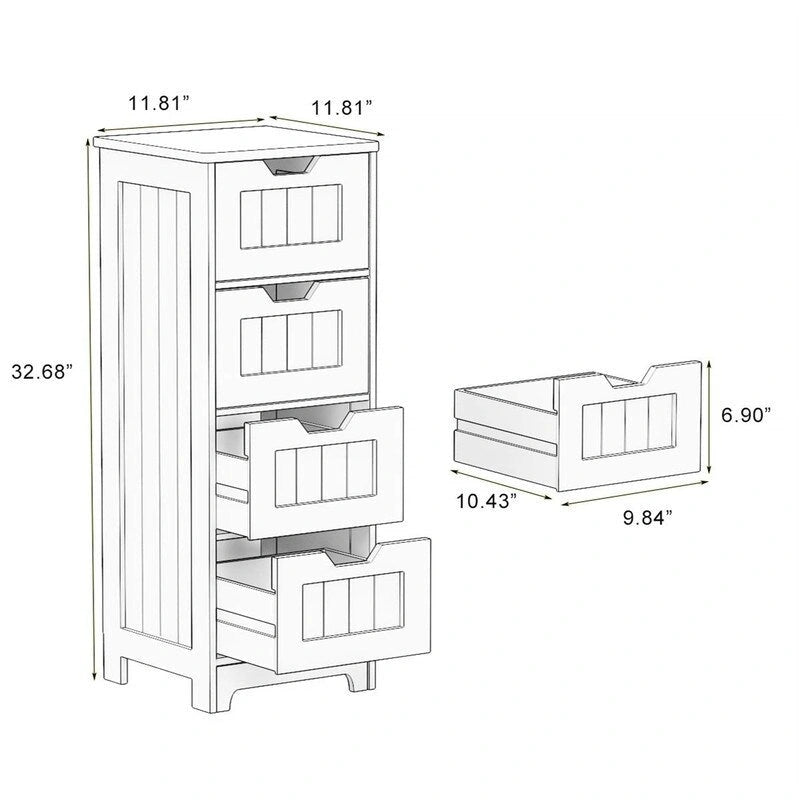 White Wood Finish Bathroom Floor Cabinet with 4 Drawers