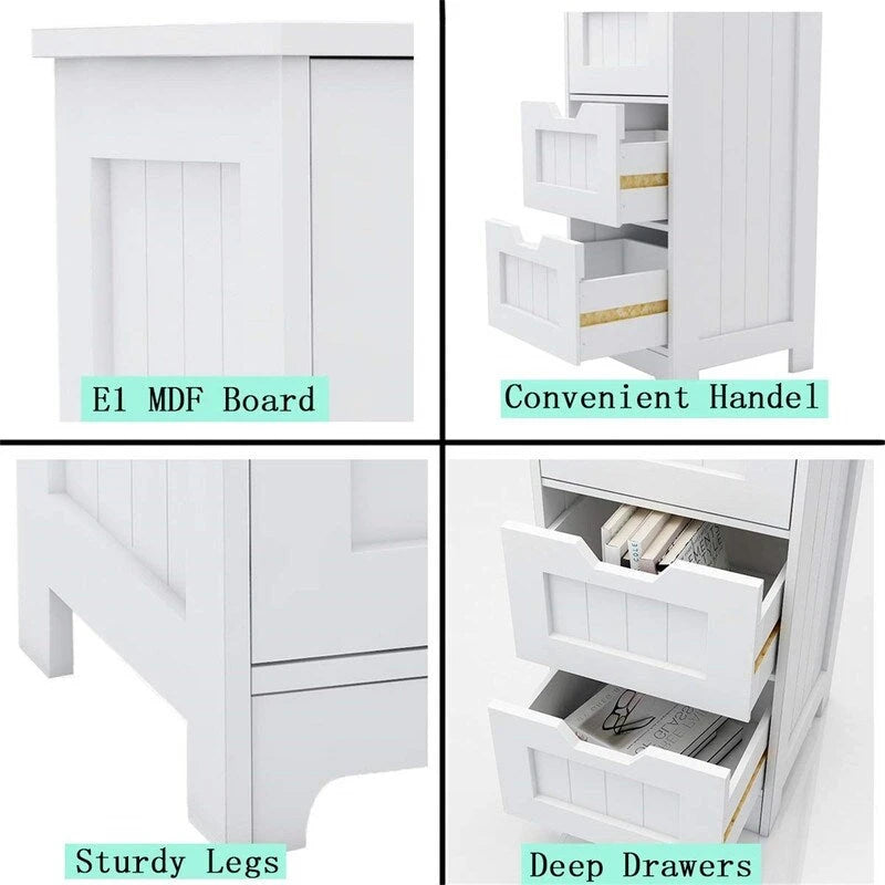 White Wood Finish Bathroom Floor Cabinet with 4 Drawers