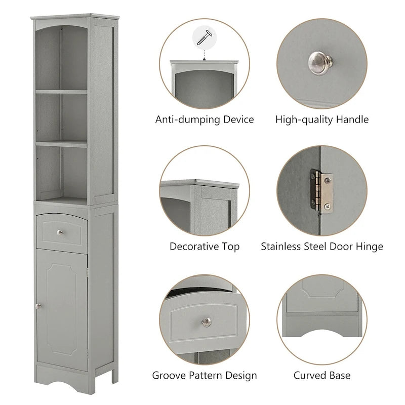 Tall Freestanding Bathroom Storage Cabinet with Drawer and Shelves