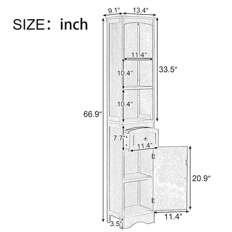 Tall Freestanding Bathroom Storage Cabinet with Drawer and Shelves