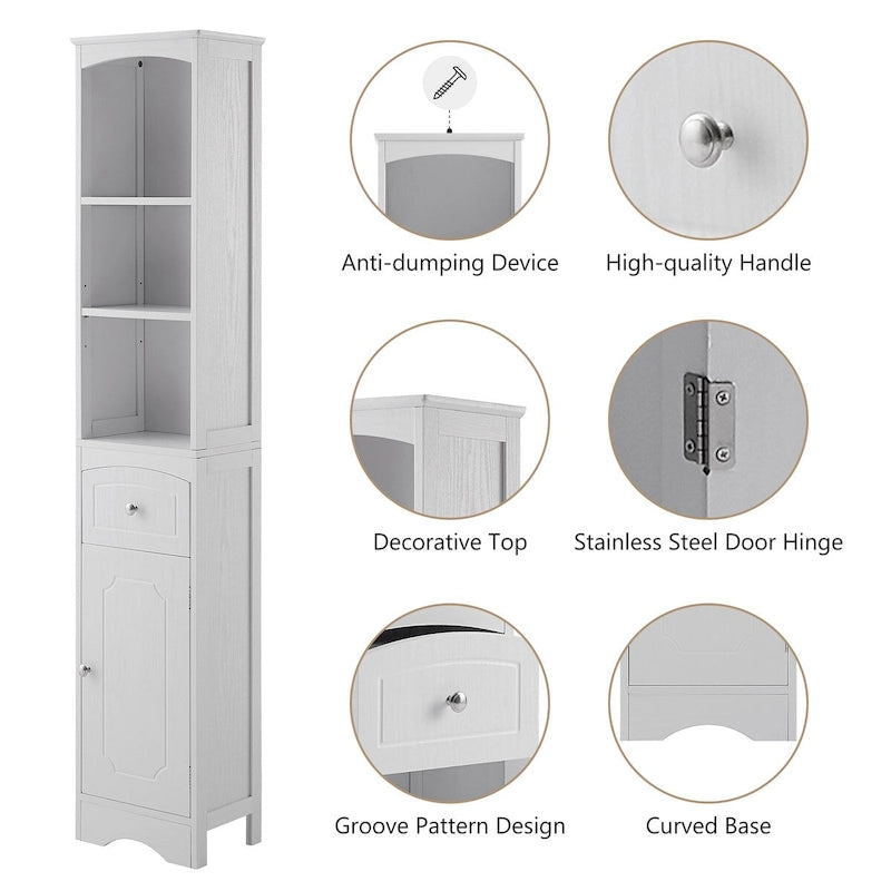 Tall Freestanding Bathroom Storage Cabinet with Drawer and Shelves