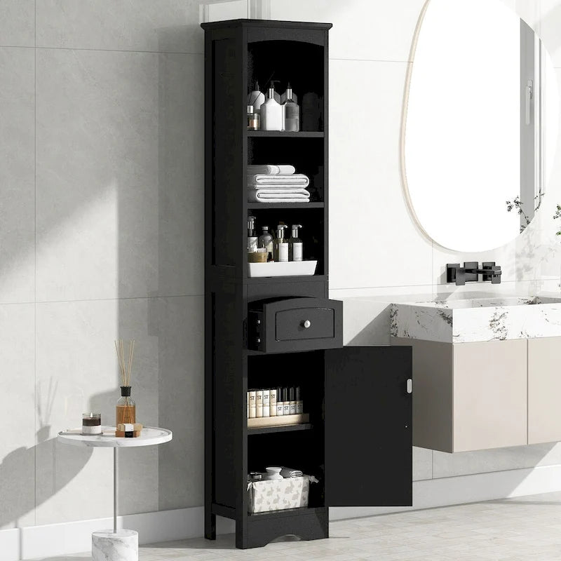 Tall Freestanding Bathroom Storage Cabinet with Drawer and Shelves