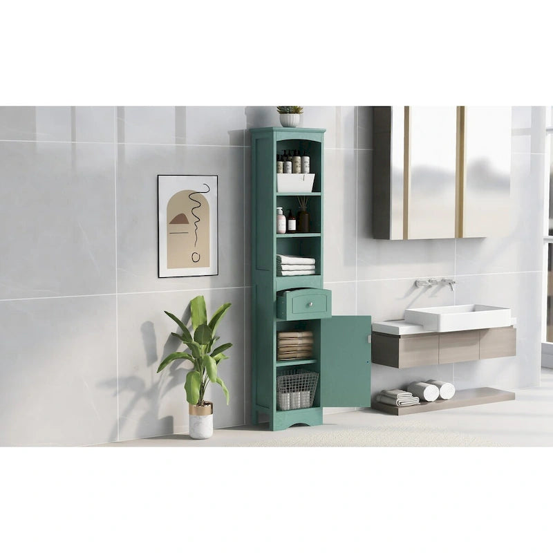 Tall Freestanding Bathroom Storage Cabinet with Drawer and Shelves