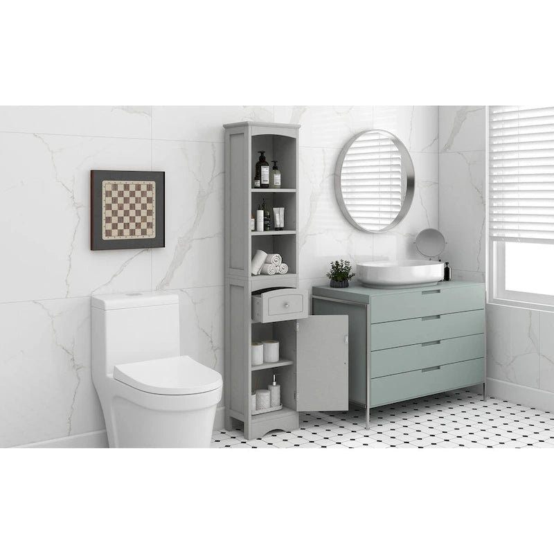 Tall Freestanding Bathroom Storage Cabinet with Drawer and Shelves