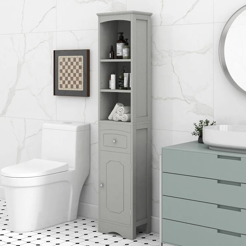 Tall Freestanding Bathroom Storage Cabinet with Drawer and Shelves